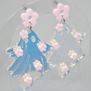 Acrylic Ghost pink Flower Earrings Halloween
